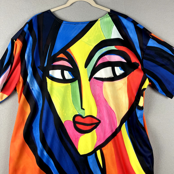 Lerouge Abstract Face Dress Womens XL Pockets Artsy Pop Art Colorful Bright - Picture 10 of 13